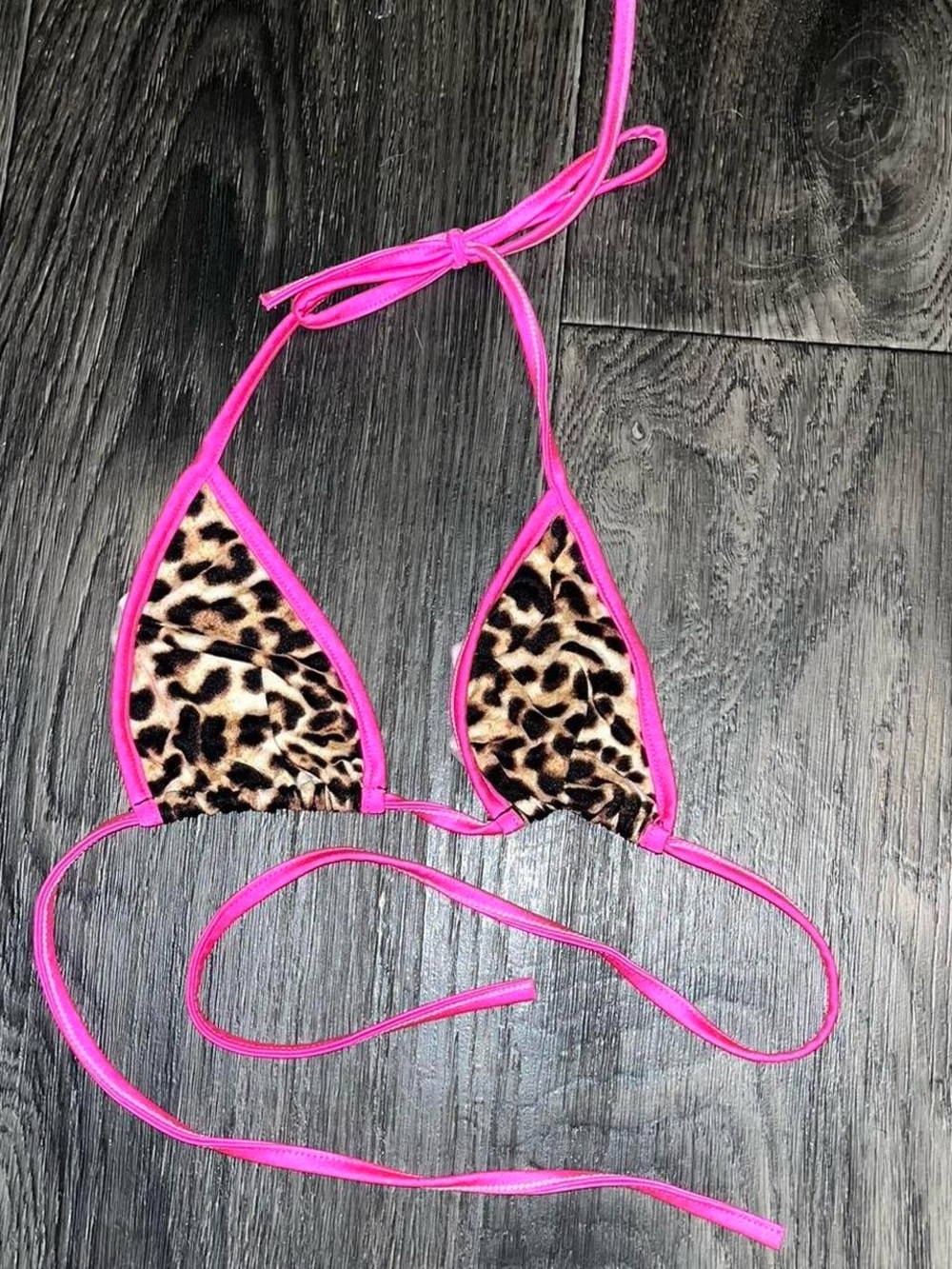 Pink leopard print exotic dancewear bikini top